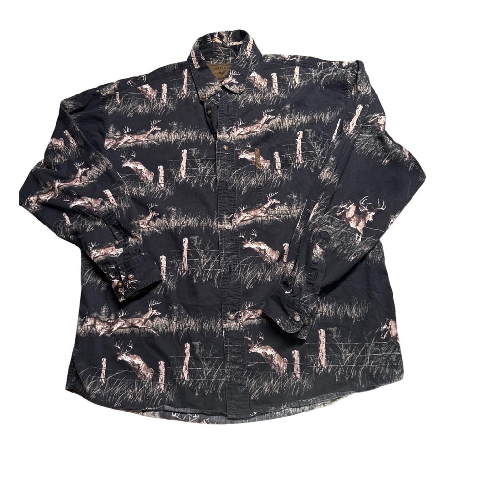 North River Mens XL Deer Print Hunting Button Front Long Sleeve Shirt Camo